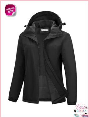Women's Waterproof Fleece Lined Rain Jacket Hooded Winter Hiking Coat